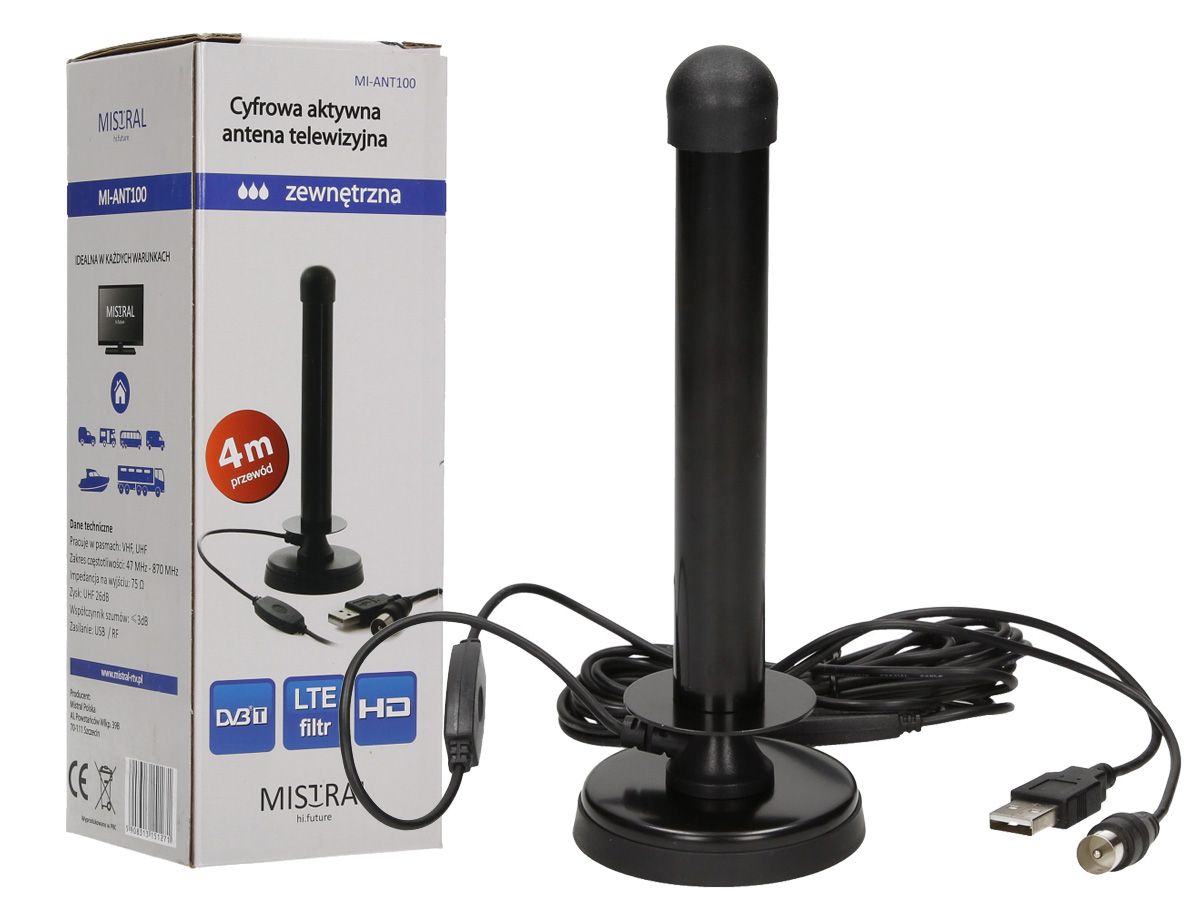 Antena TV Samochodowa Aktywna DVB-T2 26dB Magnes