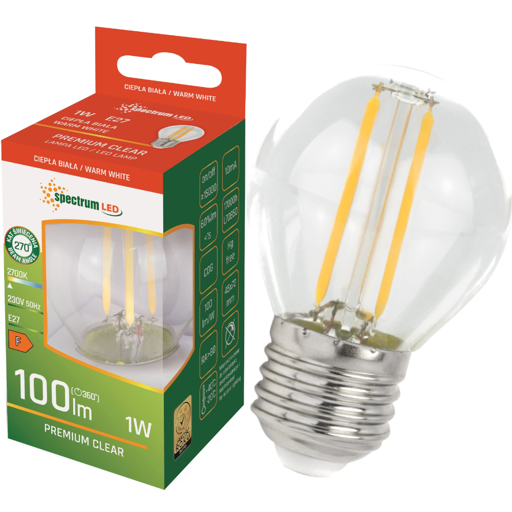 Żarówka LED Kulka E27 1W 230V 100lm Cog Ciepła Ww