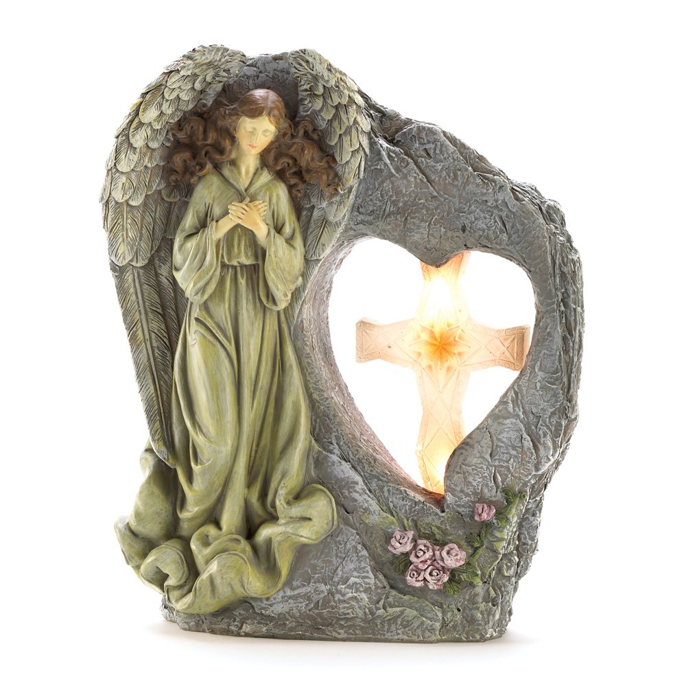 Garden Angel Statues Solar, Polyresin Angels Solar Figurines Outdoor with Light