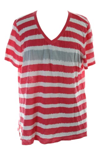 Style & Co. Women's V-Neck Striped Tee (1X, Strawberry Pop/City Silver)