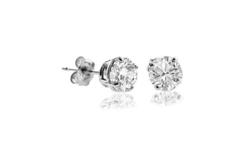 14K Solid White Gold 1.0 CT Round Cut Cubic Zirconia Stud Earrings