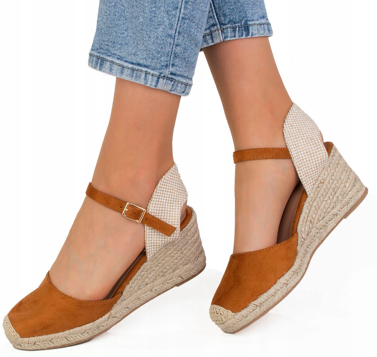 7525 Camel Sandały Espadryle Na Koturnie 37