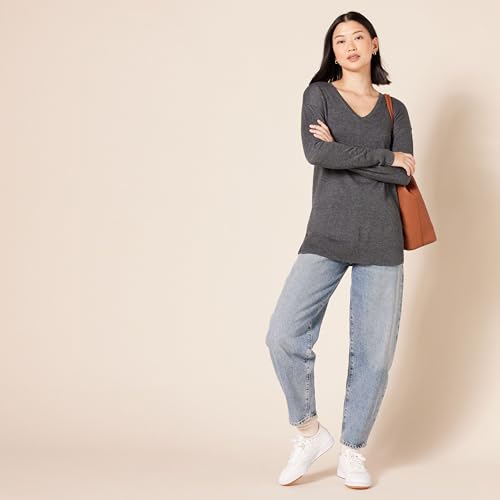 Amazon Essentials Women's Lightweight Long-Sleeve V-Neck Tunic Sweater (Available in Plus Size), Charcoal Heather, X-Large thumbnail