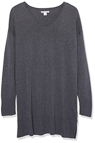 Amazon Essentials Women's Lightweight Long-Sleeve V-Neck Tunic Sweater (Available in Plus Size), Charcoal Heather, X-Large thumbnail