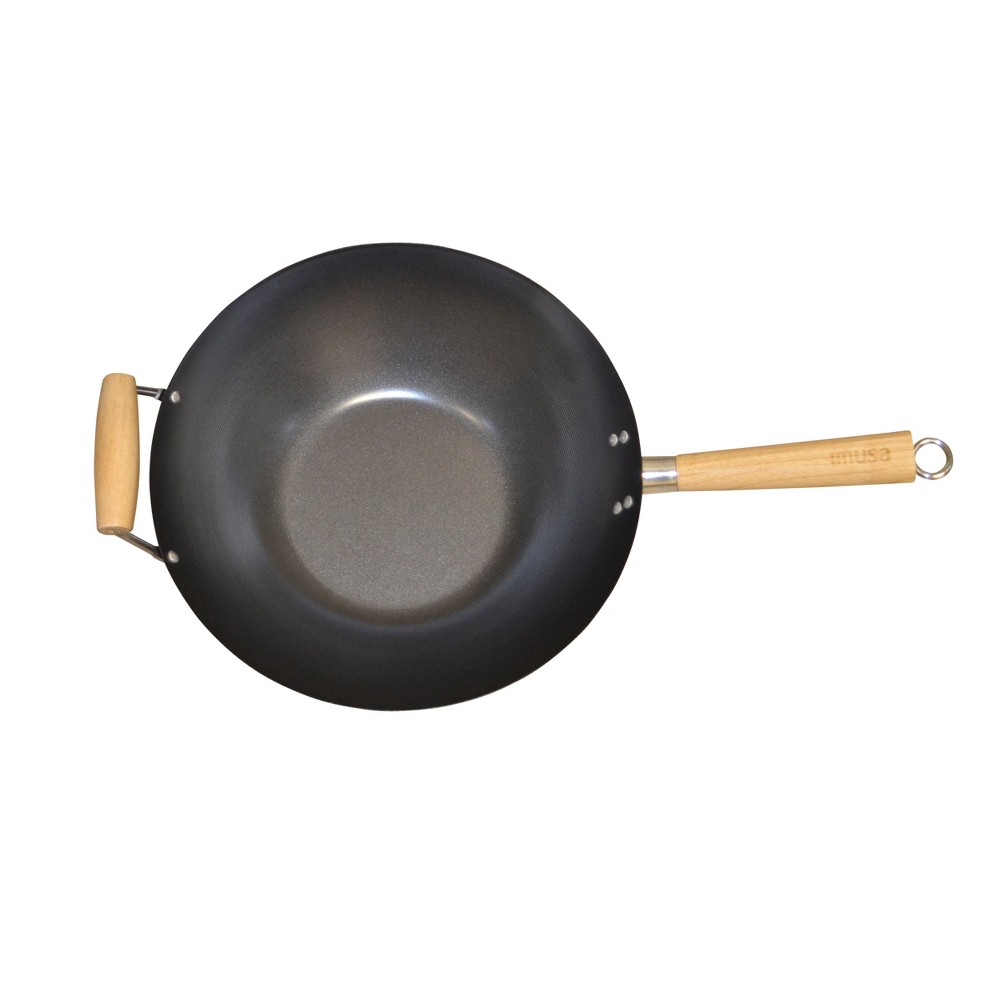 Imusa 14 Carbon Steel Wok with Wooden Handle Black