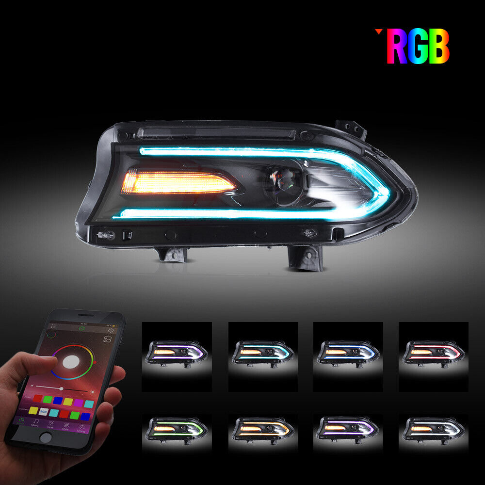 Set(2) LED Projector Headlights RGB Color Change for 15-20 Dodge Charger SRT GT thumbnail
