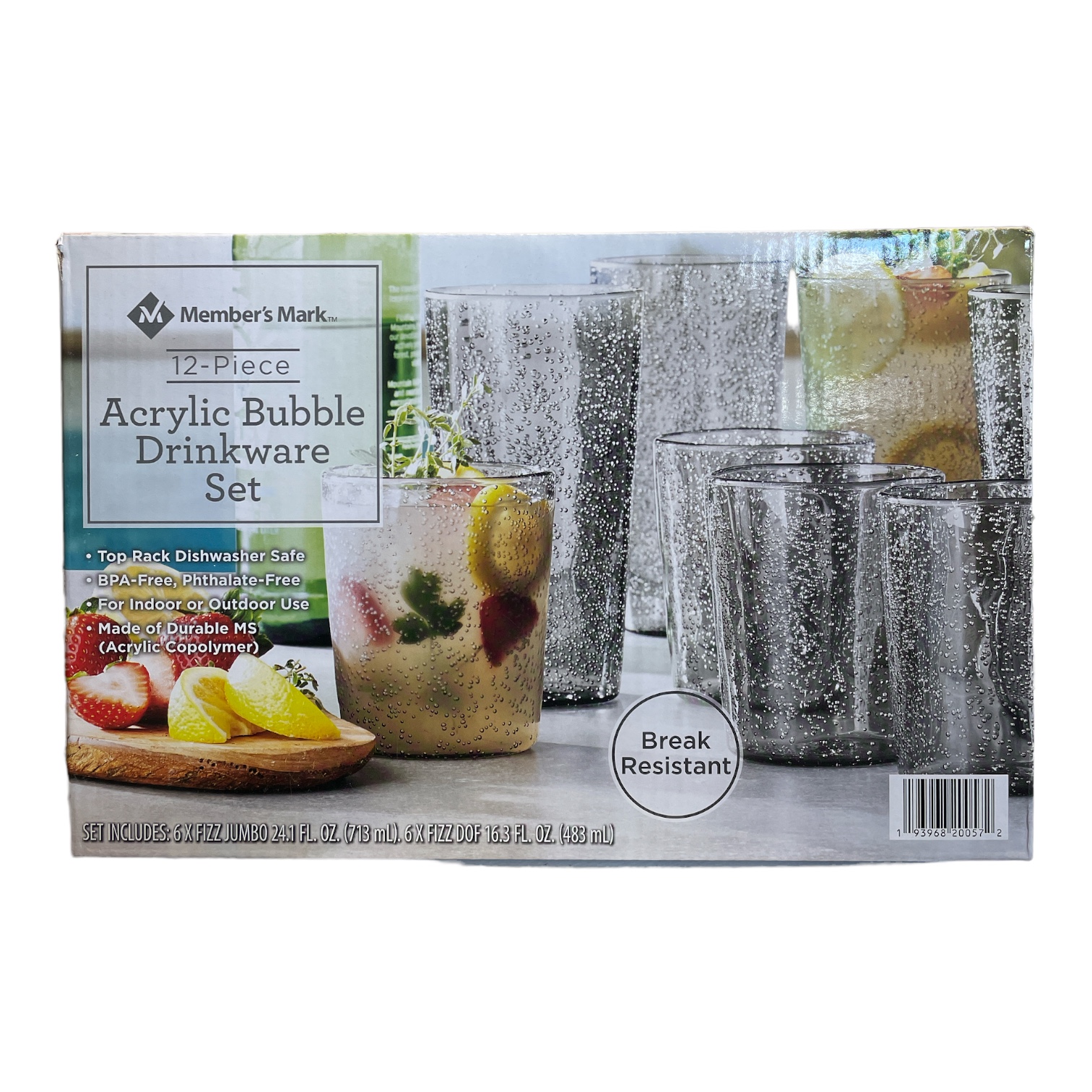Member's Mark 12 Piece Acrylic Bubble Drinkware Set (6 X 24 Fl Oz, 6 X 16 Fl Oz)