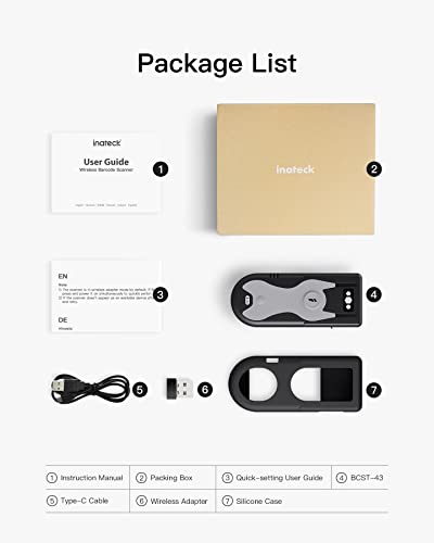 Inateck Bluetooth Scanner 1D Barcode Scanner 2.4Ghz USB Adapter, Screen Scanning, Exclusive Shortcuts, BCST-43 thumbnail