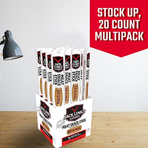 Jack Link's Beef Sticks, Classic Original Meat Snack – Protein Snack, Meat Stick with 5g of Protein – 0.8 Oz. (Pack of 20) thumbnail