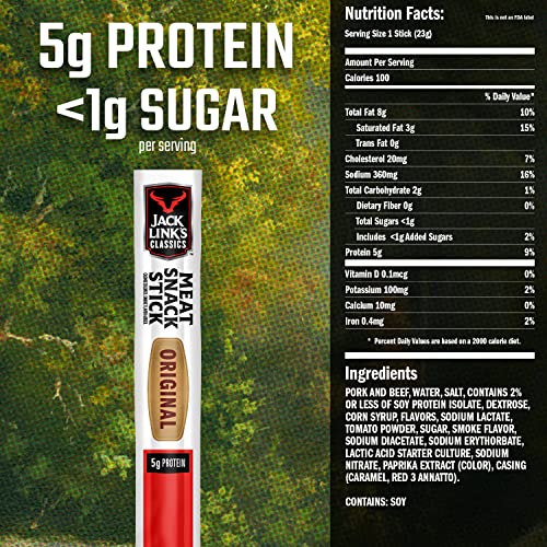 Jack Link's Beef Sticks, Classic Original Meat Snack – Protein Snack, Meat Stick with 5g of Protein – 0.8 Oz. (Pack of 20) thumbnail