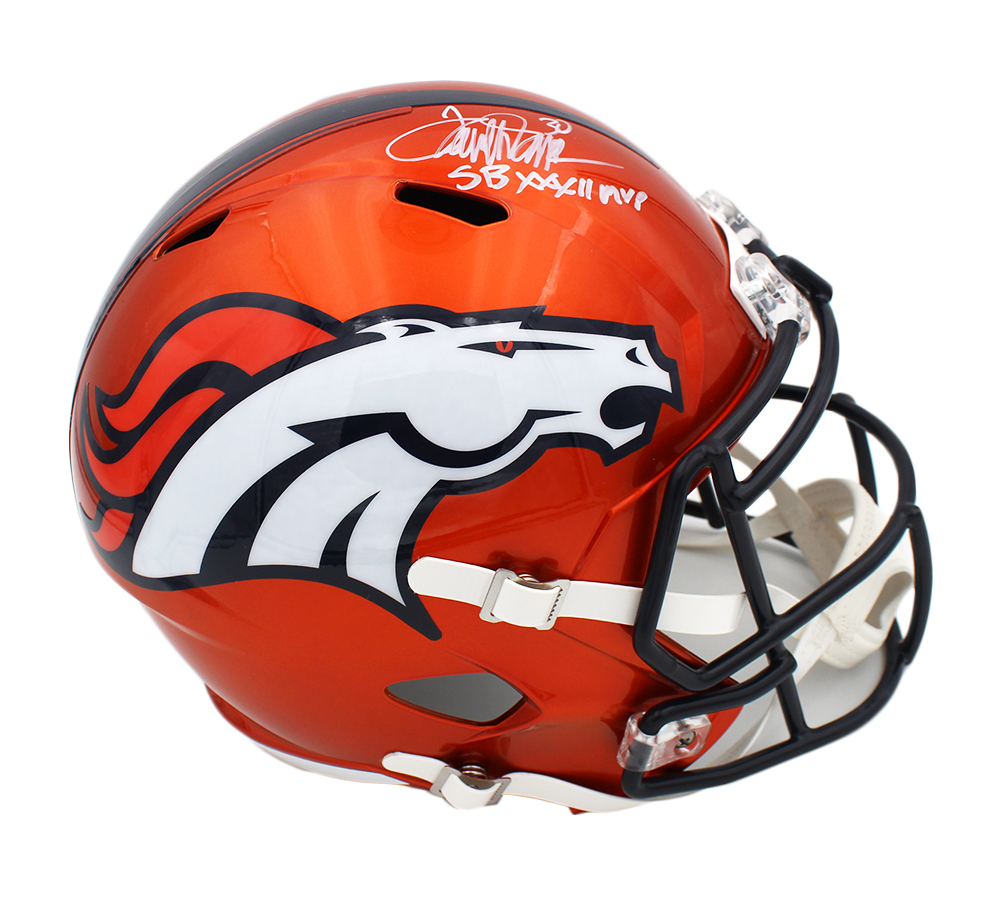 20198 NFL Denver Broncos Terrell Davis Signed Speed Flash Helmet with SB XXXII MVP Inscription - Full Size