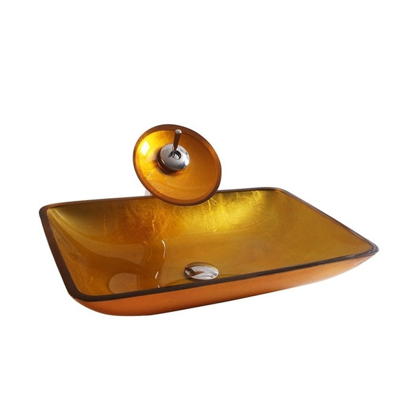 Arsumo BW10-120 Tempered Glass Vessel Bathroom Sink Set - Faucet, Pop-up Drain and Mounting Ring,Amb