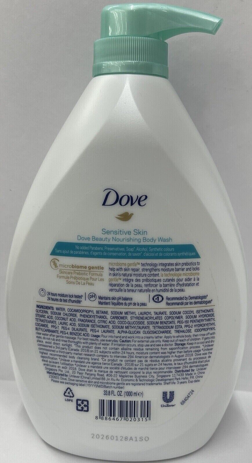 DOVE Sensitive Skin Hypoallergenic Body Wash Microbiome Gentle W/ Pump 33.8 thumbnail