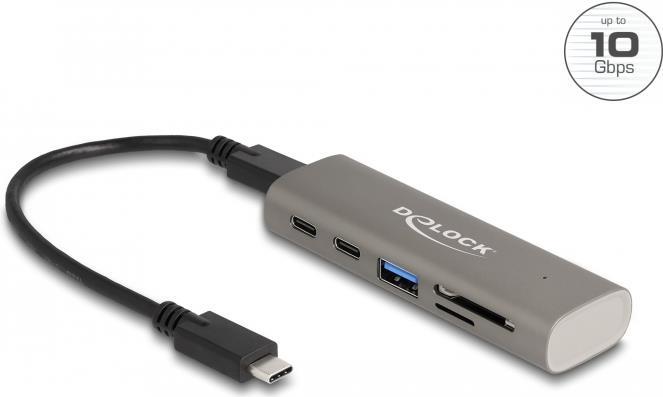 DeLOCK 3 Port USB 10 Gbps Hub Inklusive SD Und Micro SD Card Reader Mit USB Type-C Anschluss