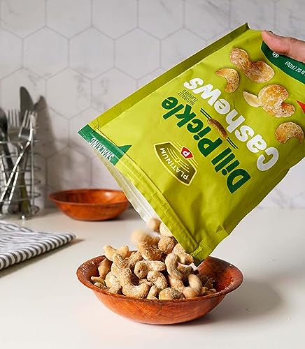 Platinum - Dill Pickle Cashews 11 Oz Resealable Pouch | Seasoned Flavored Whole Cashew Roasted Nuts | Individual Snack Packs for Work, School, Party - thumbnail