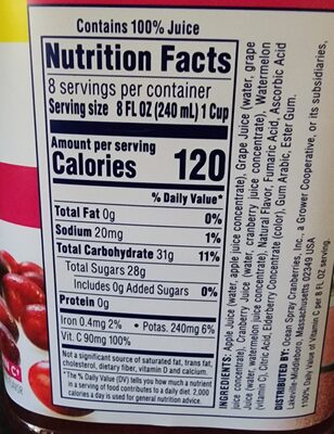 Ocean Spray® 100% Juice Cranberry Watermelon Juice Blend  64 Fl Oz Bottle thumbnail