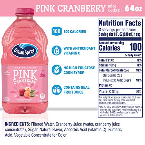 Ocean Spray Pink Cranberry Juice Drink, 64 Ounce Bottles (Pack of 8) thumbnail