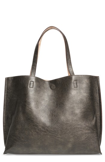 Street Level Reversible Faux Leather Tote - Brown