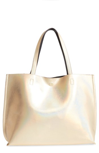 Street Level Reversible Faux Leather Tote - Metallic