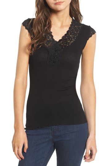 Women's Rosemunde Benedict Lace Trim Tee, Size Small - Black