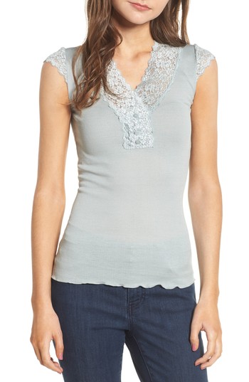 Women's Rosemunde Benedict Lace Trim Tee, Size Large - Grey