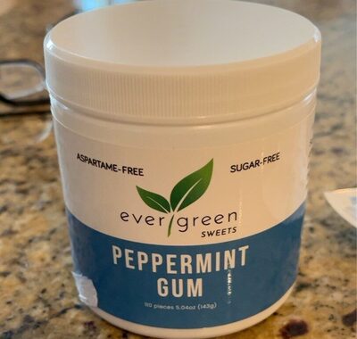 Evergreen Sweets Chewing Gum 100 Count Jar - Natural Peppermint Gum Made with Xylitol and Stevia - Sugar-Free  Aspartame Free and Vegan