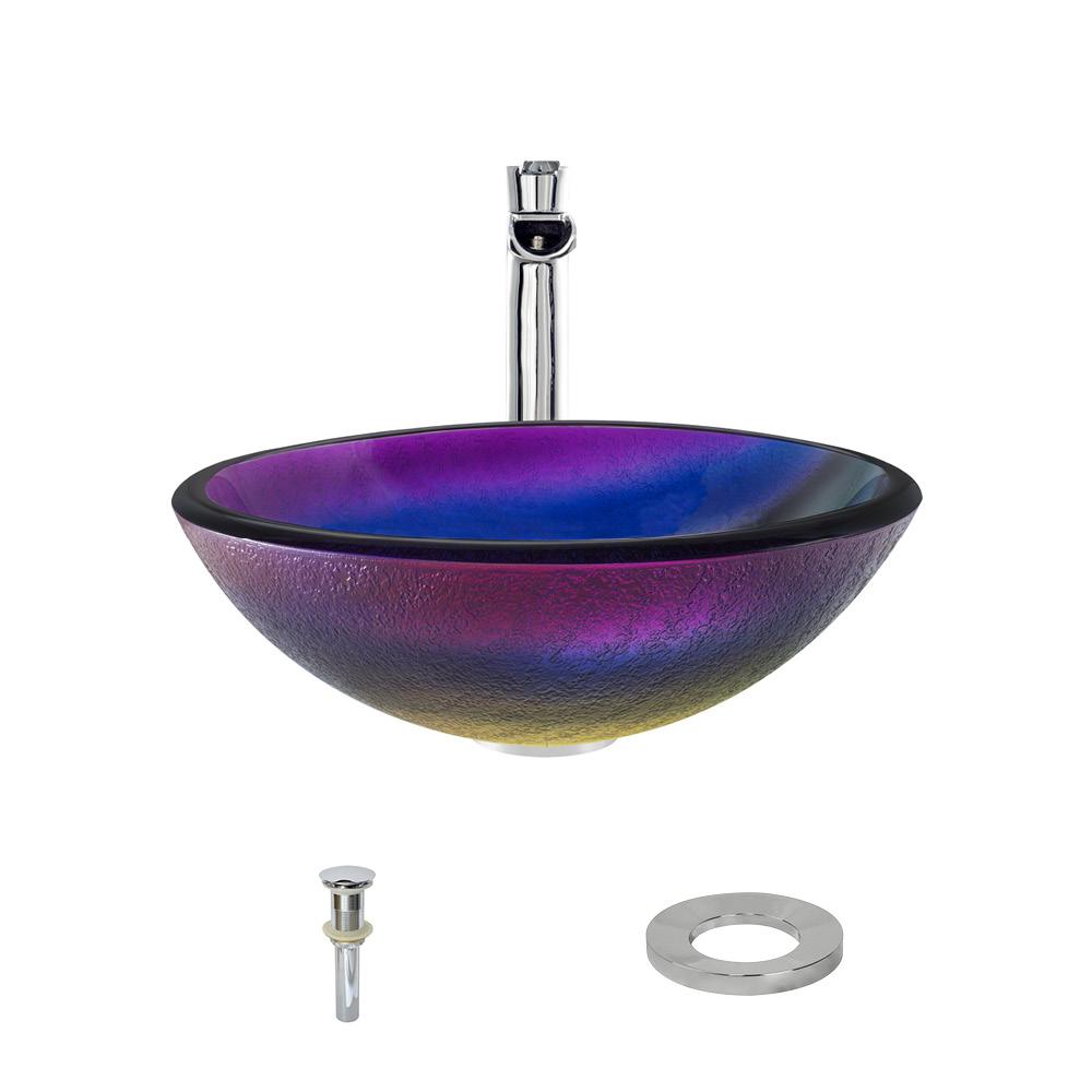 619 Frosted Rainbow Sink, Chrome Faucet, Sink Ring, Pop-up Drain