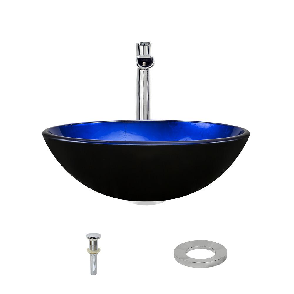 MR Direct 608 Vessel Sink Ensemble with a Chrome Finish 731 Faucet  Pop-up Drain  and Sink Ring.