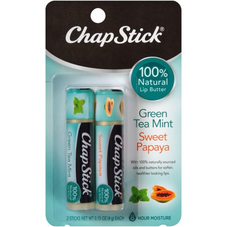 ChapStick 100% Natural Lip Butter Green Tea Mint and Sweet Papaya Lip Balm Tubes Variety Pack - 0.15 Oz Each (Pack of 2)