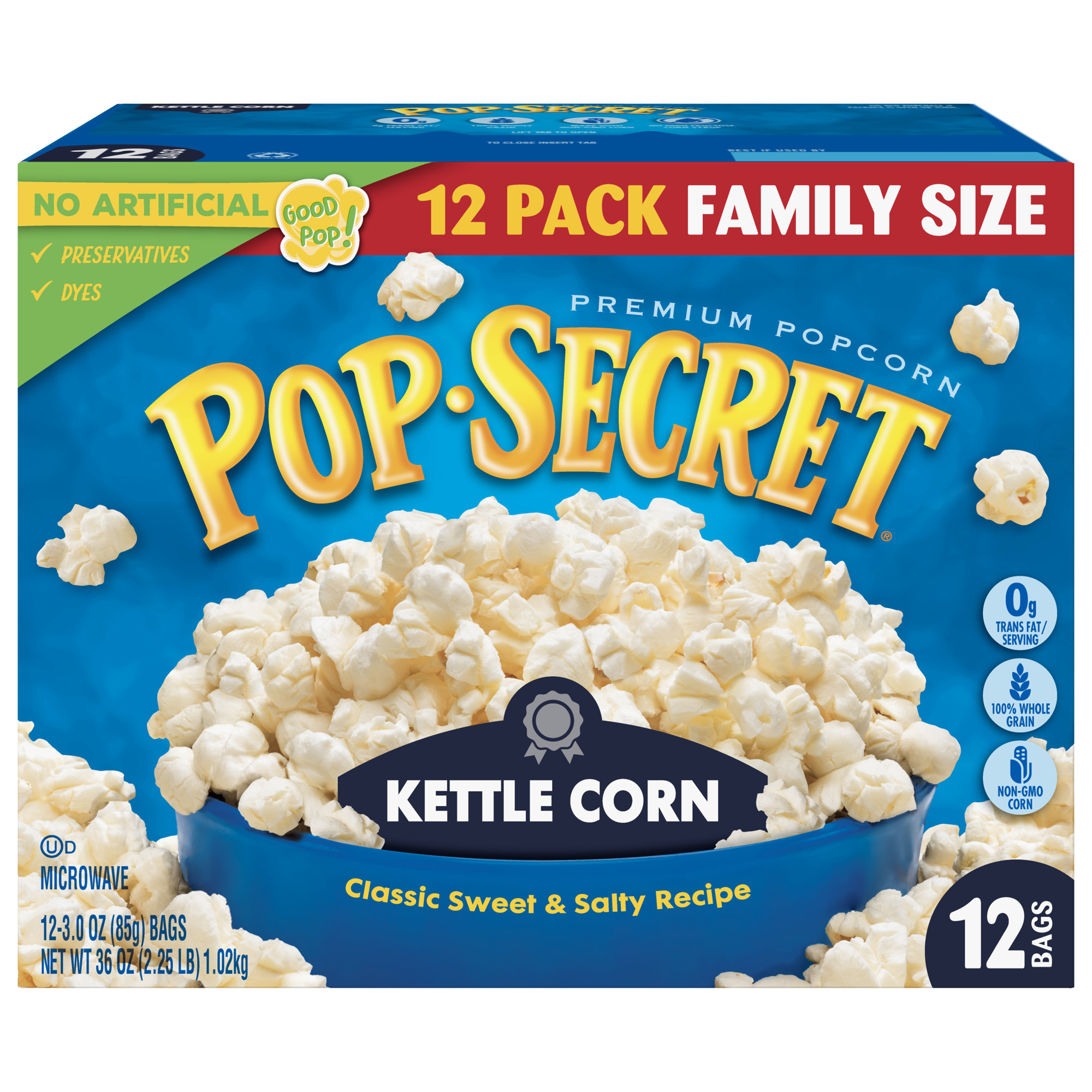 Pop Secret Popcorn  Kettle Corn Microwave Popcorn  3 Oz Sharing Bags  12 Ct