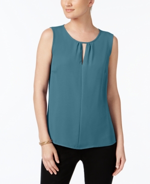 KASPER $59 Womens New 1128 Blue Keyhole Sleeveless Blouse Top XL Plus B+B