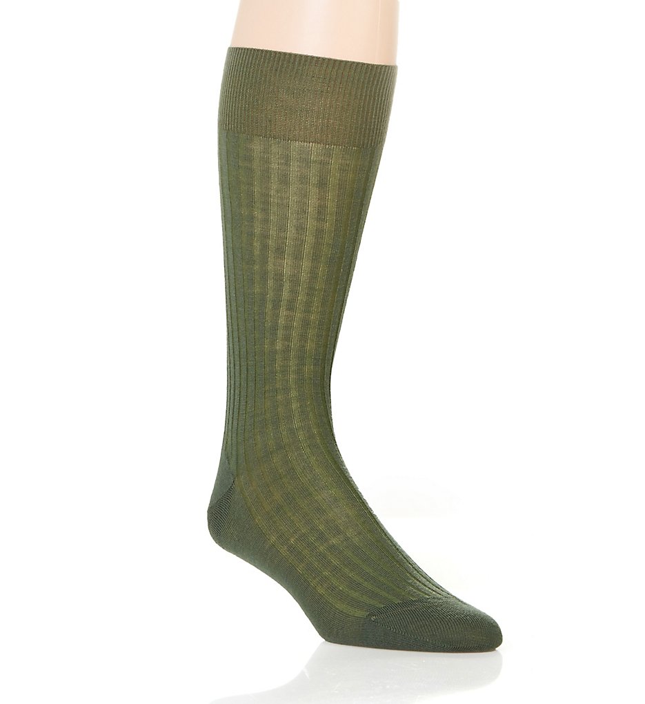 Pantherella Men's Laburnum Merino Wool 5x3 Rib Dress Sock in Green (5796) | Size Medium | HisRoom.com