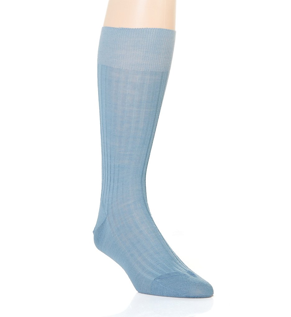 Pantherella Men's Laburnum Merino Wool 5x3 Rib Dress Sock in Blue Mist (5796) | Size Medium | HisRoom.com