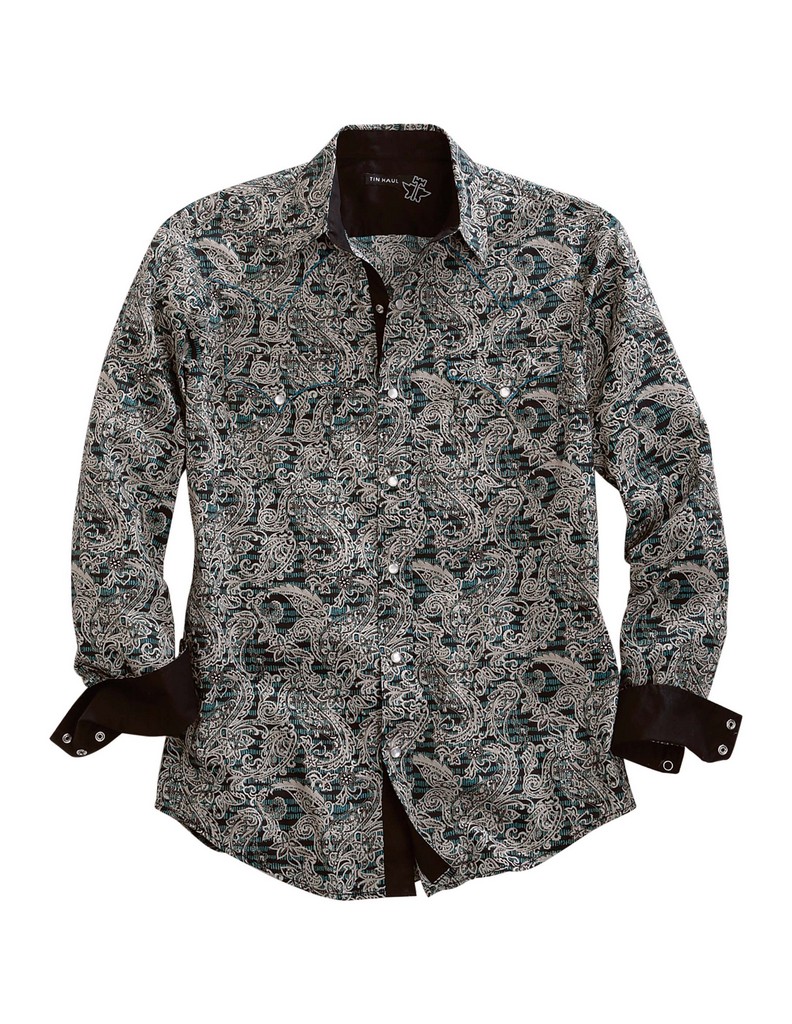 Tin Haul Western Shirt Mens Tiki L/S 10-001-0064-0765 GR