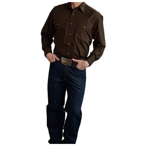Roper Western Shirt Mens Tough L/S Snap XLT Brown 03-001-0765-1069 BR