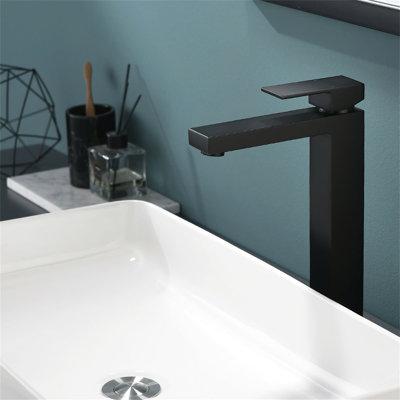 KIKO HOME Single Hole Bathroom Faucet, Ceramic in Black | Wayfair KK-AL-0036-MB