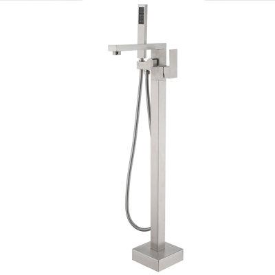 AWZTOO Floor Mounted Tub Faucets W/ Hand Shower in Gray, Size 37.4 H in | Wayfair AZ-DD-0049-BN