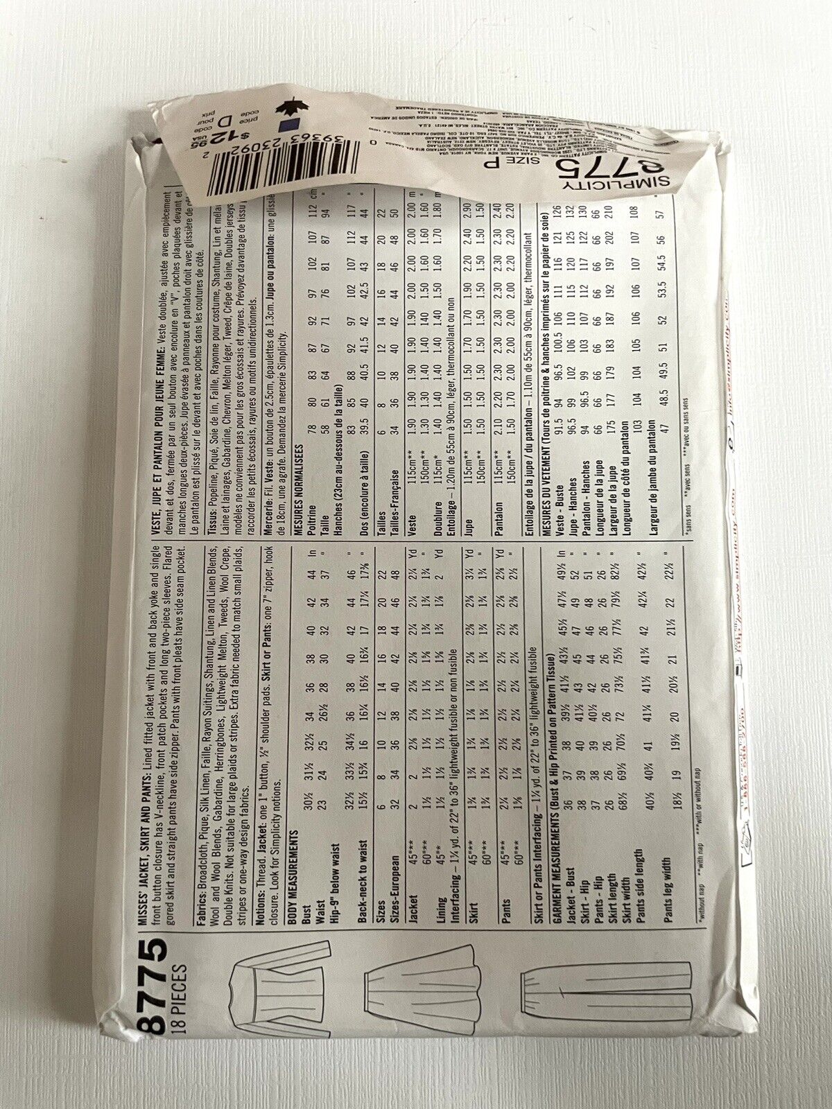 Retro Simplicity Pattern 8775 Vintage Suits Jacket Skirt Sizes 12 14 16 UNCUT thumbnail