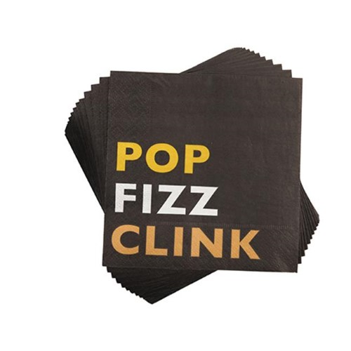 Revel Paper 3619 Pop Fizz Clink Napkins, Black