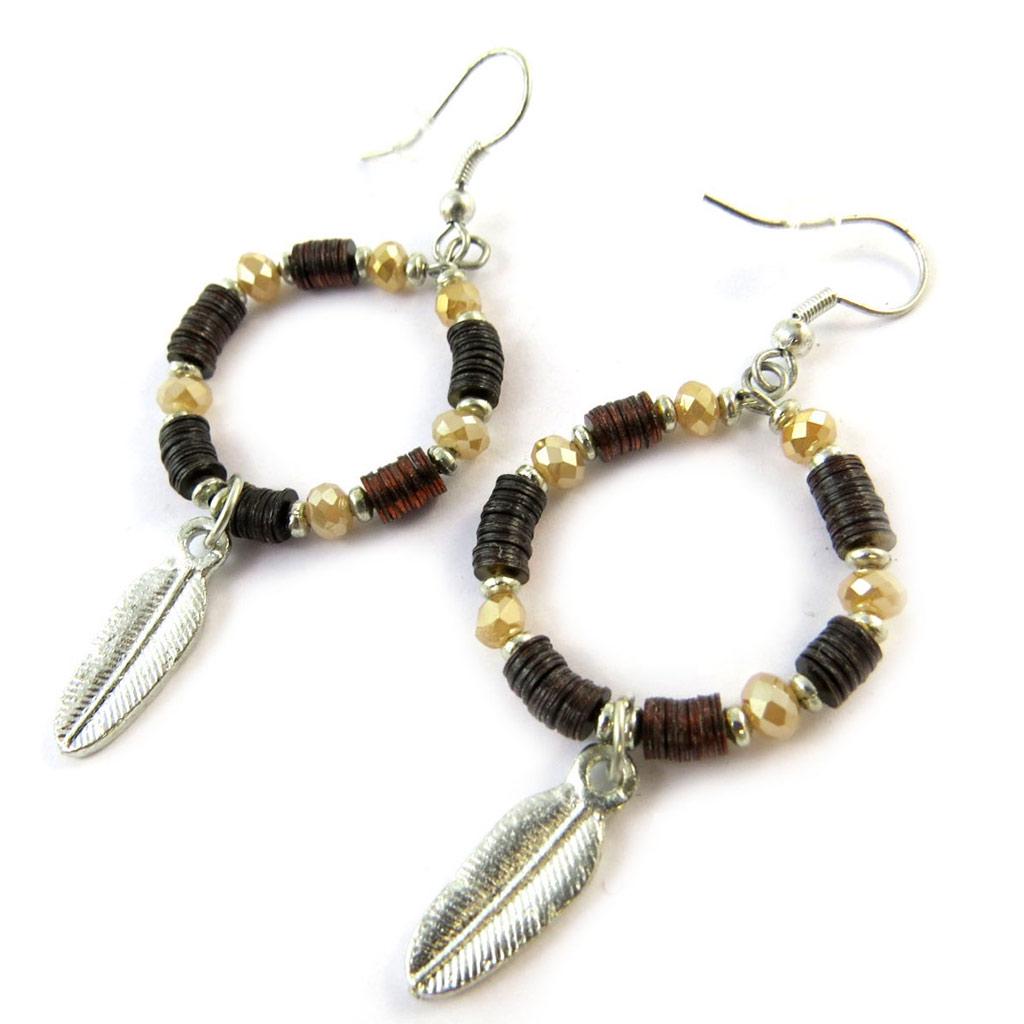 Les Trésors De Lily [N8367] - Boucles Créateur 'Navajos' Marron Beige