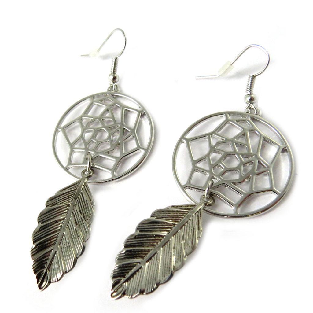 Les Trésors De Lily [N8306] - Boucles Créateur 'Navajos' Argenté (dreamcatcher)
