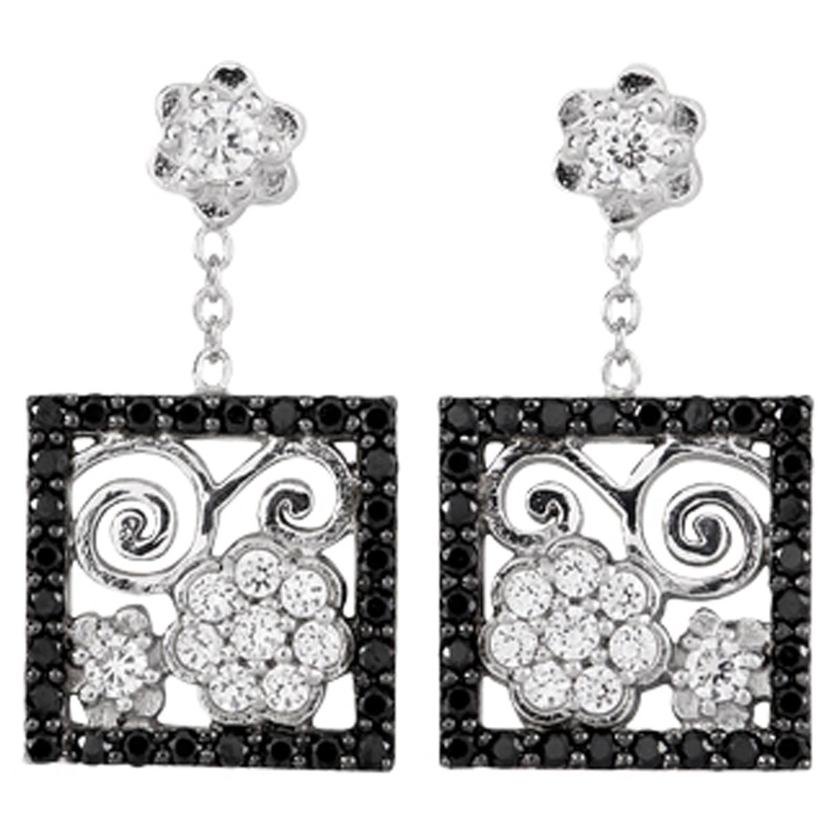 Altesse [M2723] - Boucles Argent 'Flora' Noir Blanc