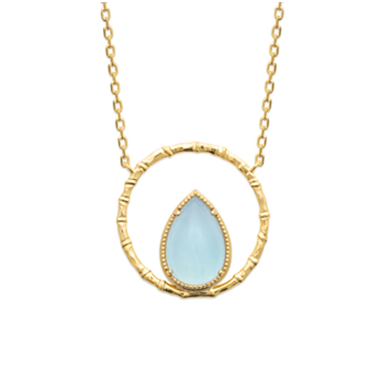 Les Trésors De Lily [R3943] - Collier Plaqué or 'Cléopatra' Agate Bleu Doré - 20x20 Mm