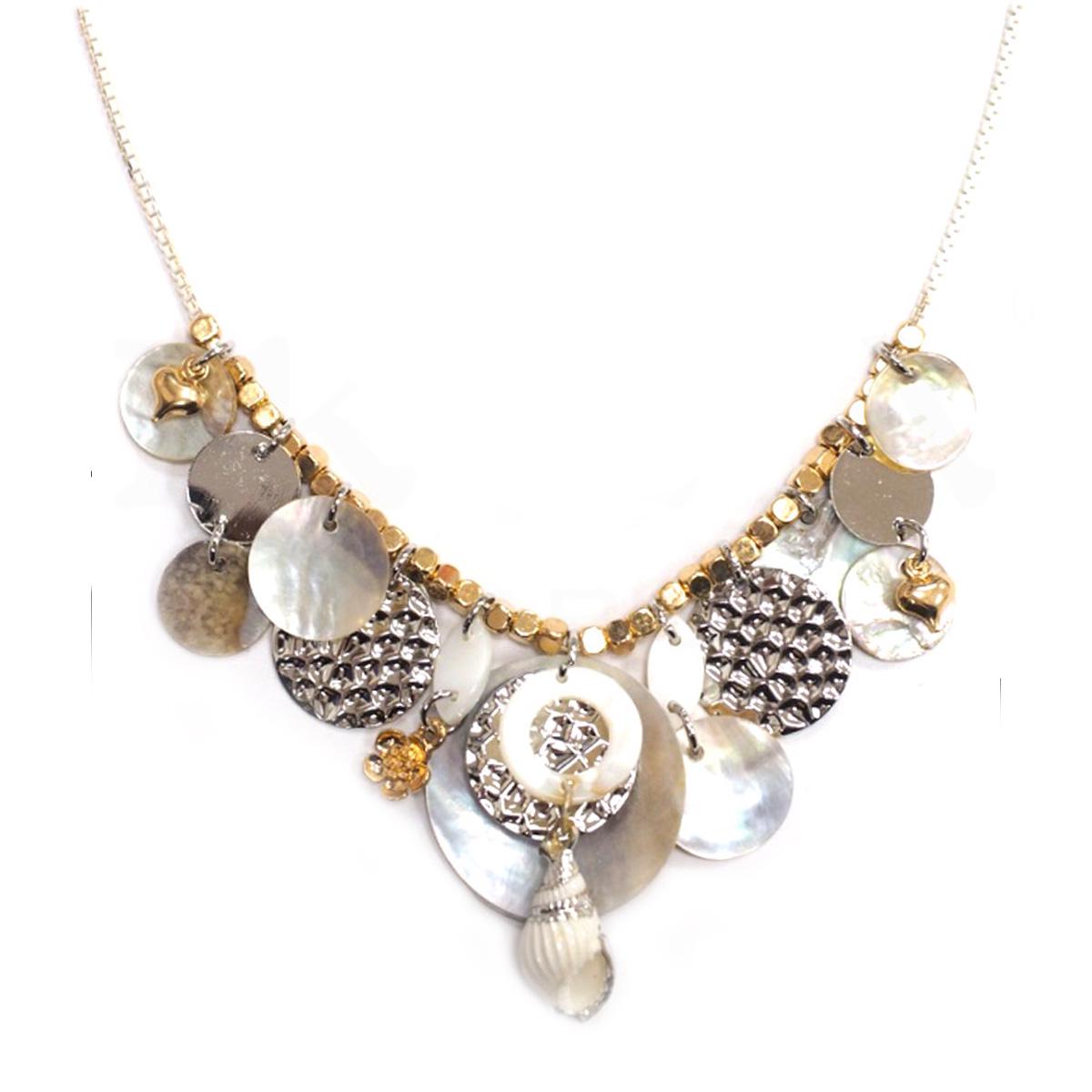 Les Trésors De Lily [Q8775] - Collier Créateur 'Acapulco' Beige Argenté - 100x35 Mm