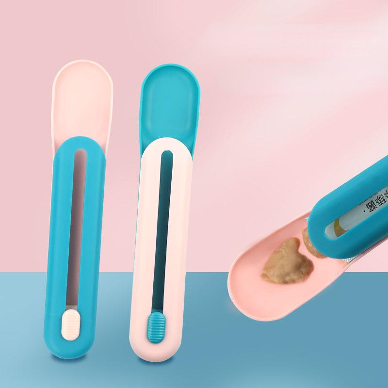 (blue) Pet Feed Spoon Food Scoop Cat Treat Bars Squeezer Cereal Dispenser Puppy Kitten Snack Liquid Food Scoop Pet Supplies