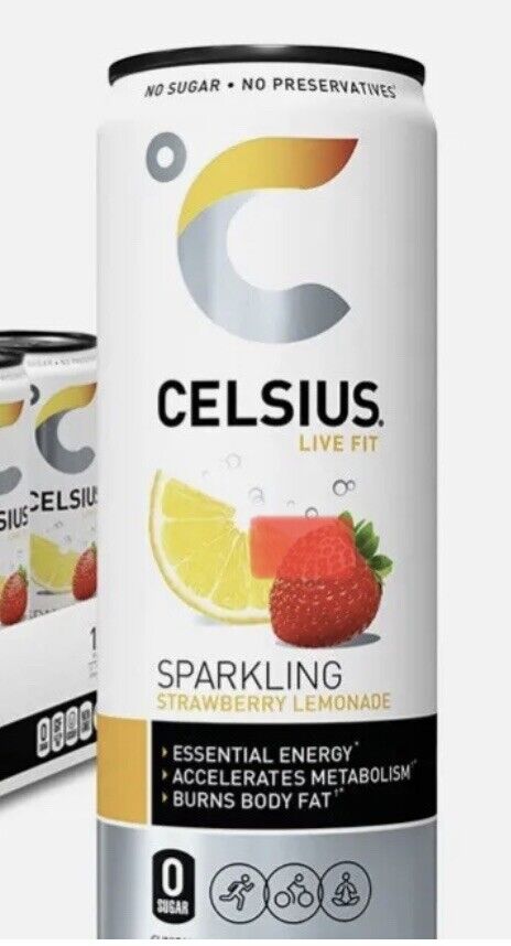 CELSIUS Sparkling Strawberry Lemonade  Functional Essential Energy Drink 12 Fl Oz (Pack of 4)
