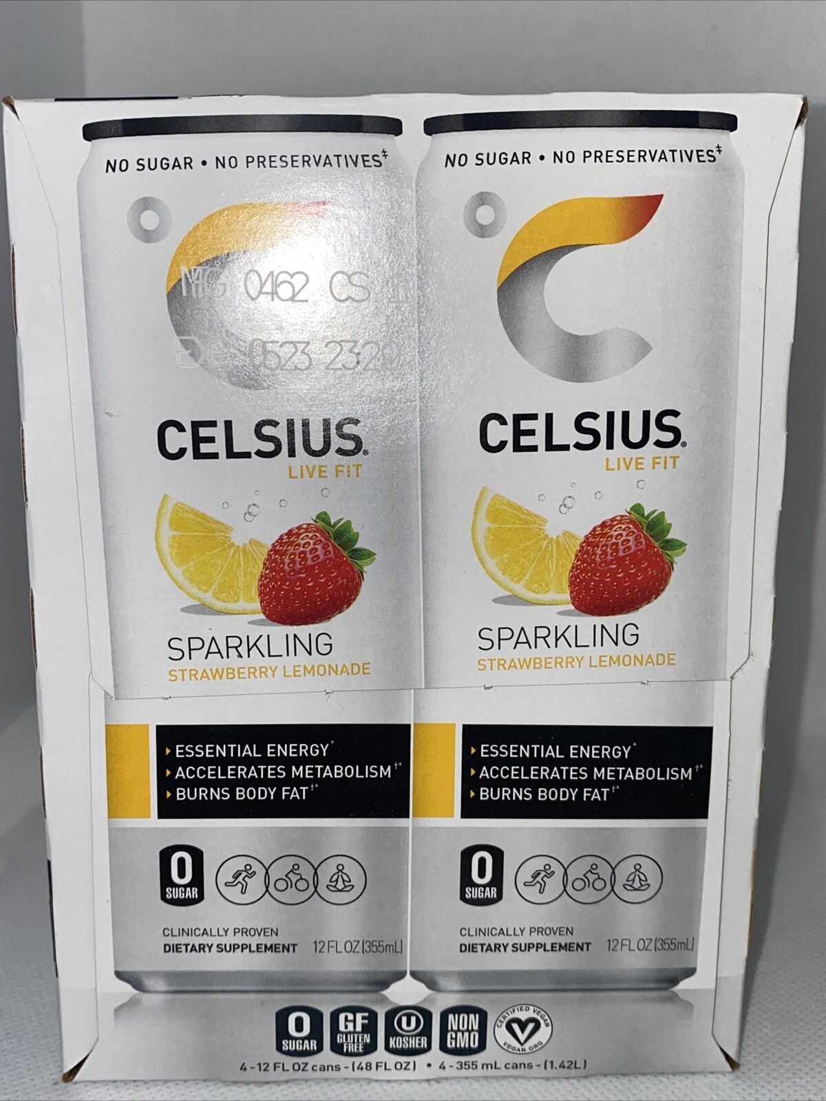 CELSIUS Sparkling Strawberry Lemonade  Functional Essential Energy Drink 12 Fl Oz (Pack of 4) thumbnail