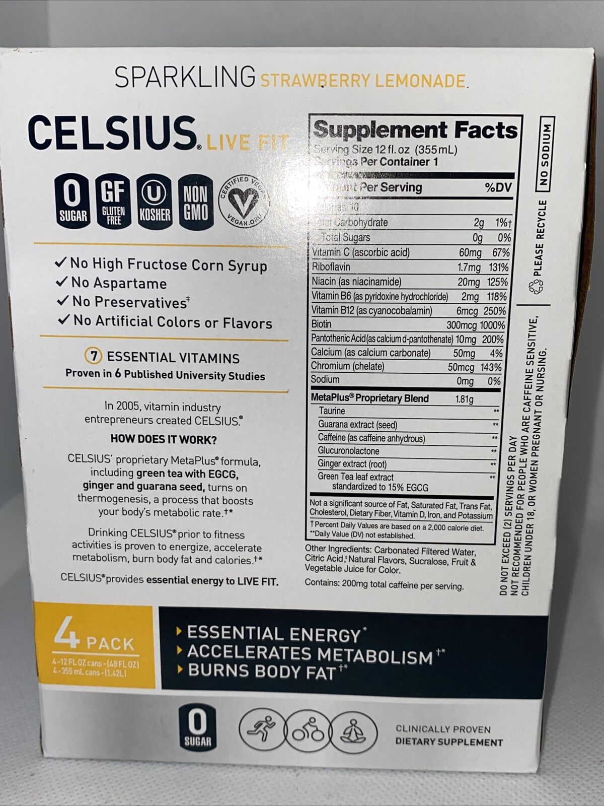 CELSIUS Sparkling Strawberry Lemonade  Functional Essential Energy Drink 12 Fl Oz (Pack of 4) thumbnail