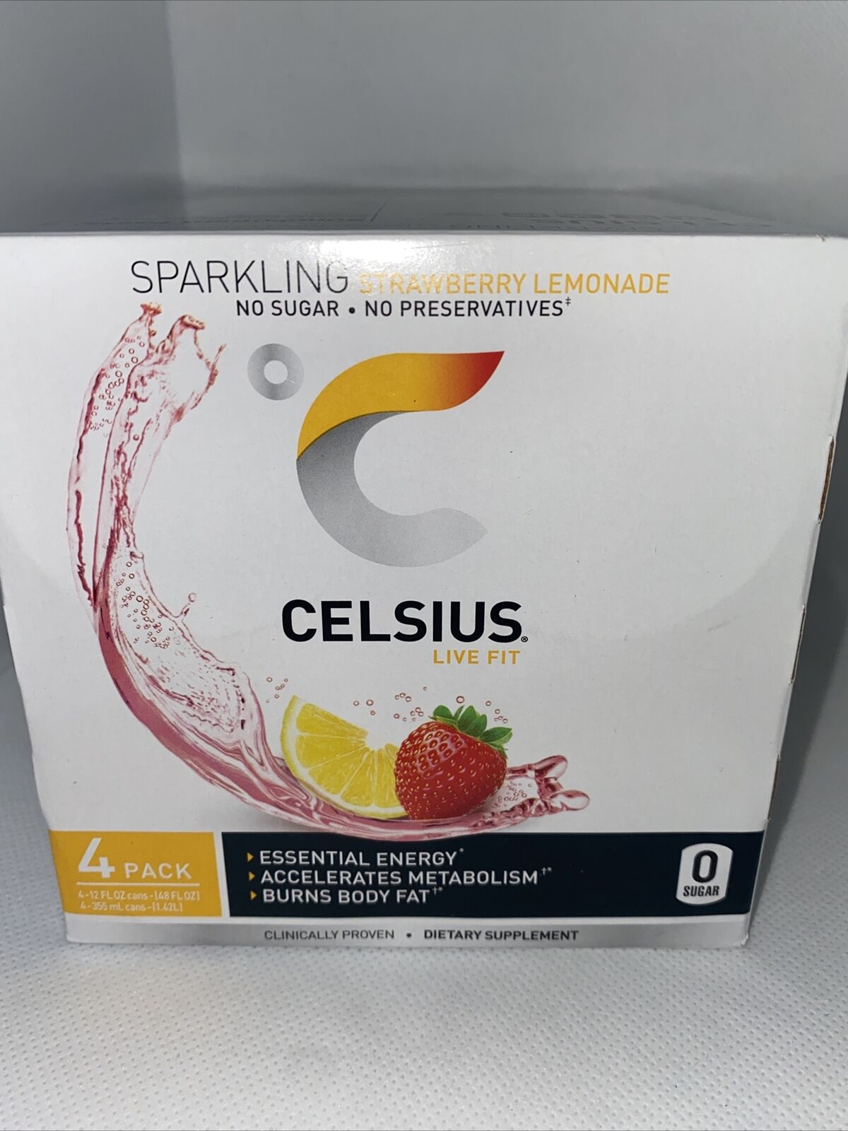 CELSIUS Sparkling Strawberry Lemonade  Functional Essential Energy Drink 12 Fl Oz (Pack of 4) thumbnail