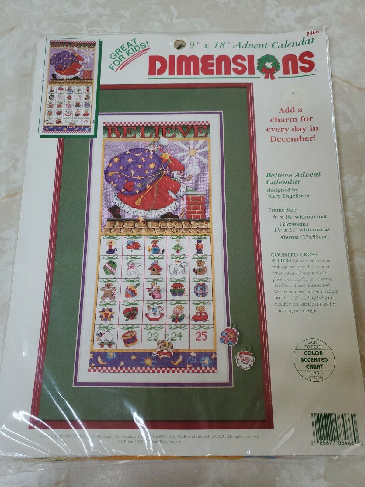 Dimensions Santa BELIEVE ADVENT CALENDAR Cross Stitch Kit Mary Englebreit 8466